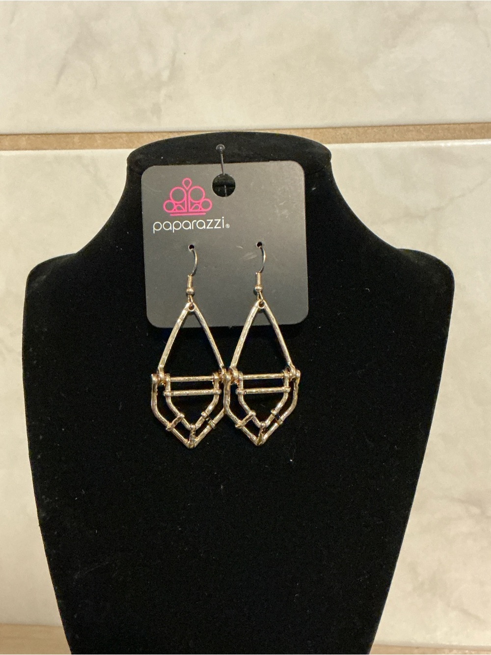 Paparazzi Shimmering Gold Teardrop Lattice Earrings
